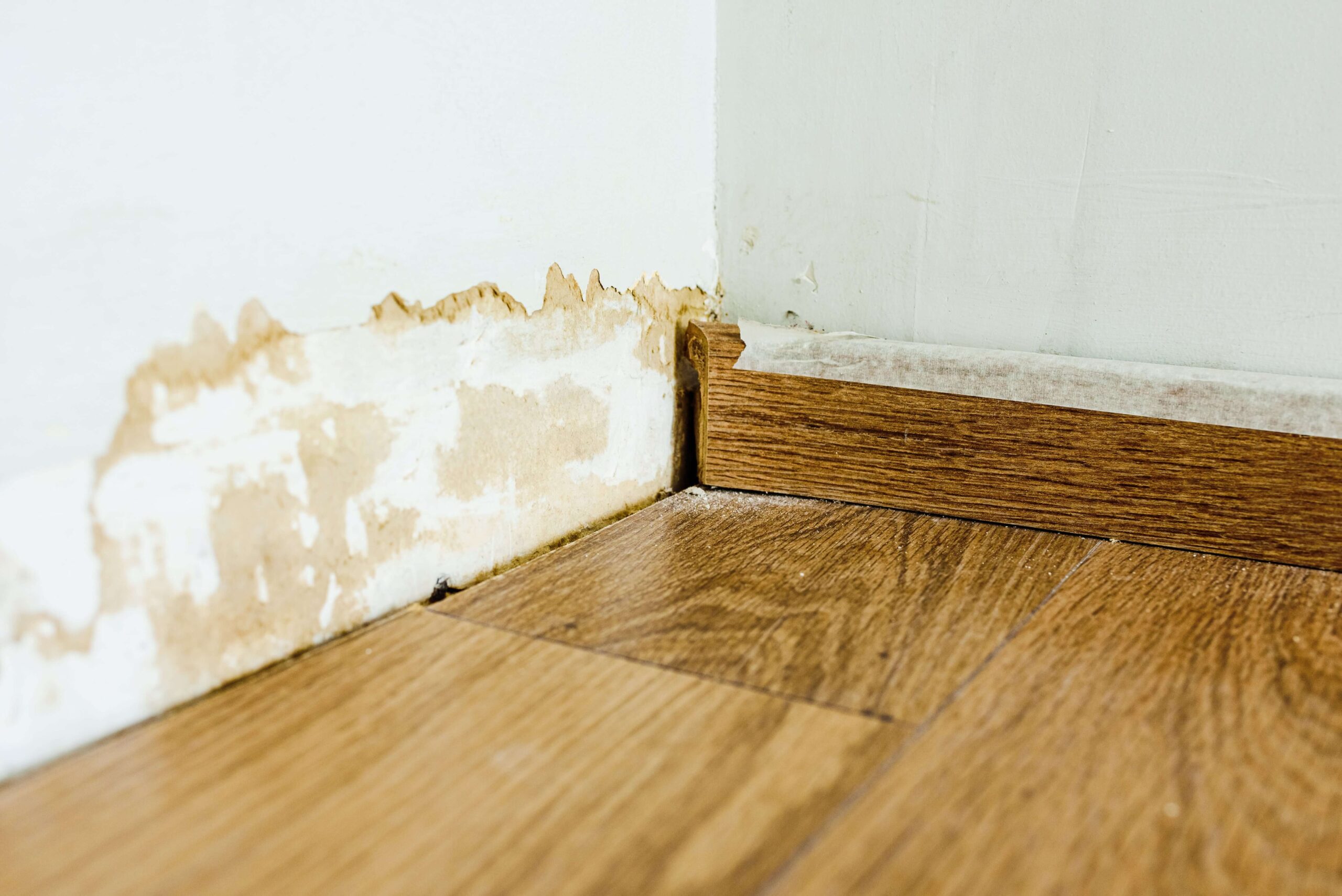 Skirting board on a wall damage